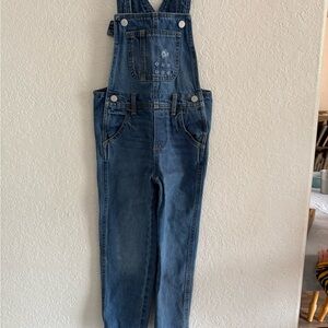 Blue Denim Overalls with embroidered flower detail